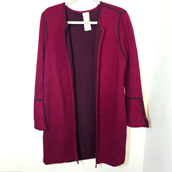 Chico’s Burgundy Purple Reversible Open Cardigan Jacket Cotton Size 2 Large - Picture 1 of 8